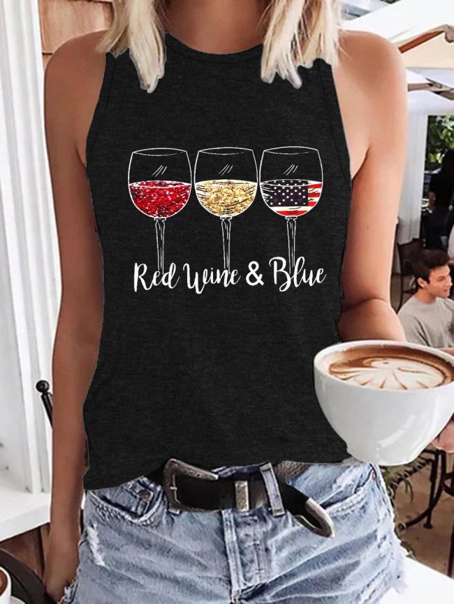 Red Wine Blue Independence Day Patriotic Tank Top