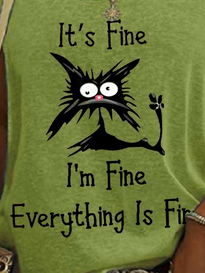 Cotton Animal It's Fine I'm Fine Everything is Fine Cat Print Loose V-Neck Tank