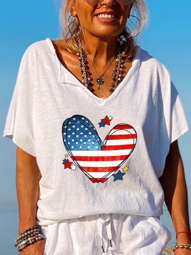 Love heart America flag v-neck t-shirt