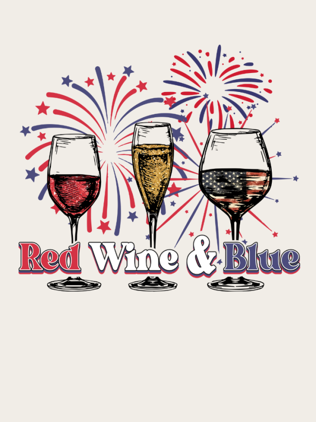 Red Wine and Blue 4th July Celebration With Firework Casual Deep V Neck Short Sleeve T-Shirt