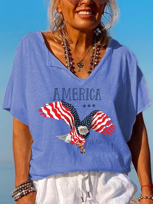 AMERICA EST.1776 letter owl flag pattern t-shirt