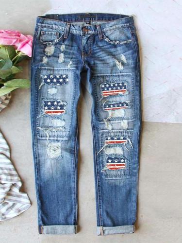 Independence day flag print ripped jeans