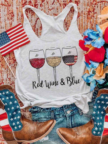 Women's Red Wine & Blue 4th of July Tank Top