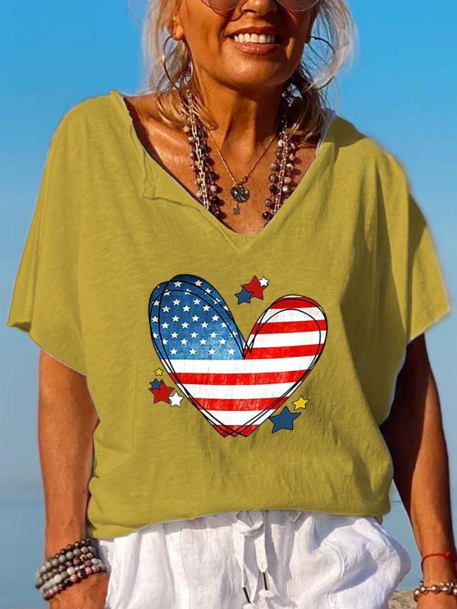 Love heart America flag v-neck t-shirt