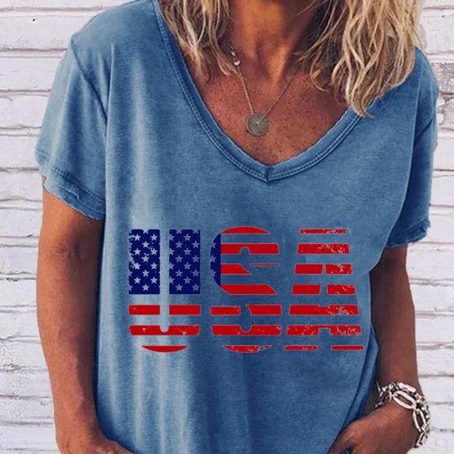 American flag USA print blue t-shirt