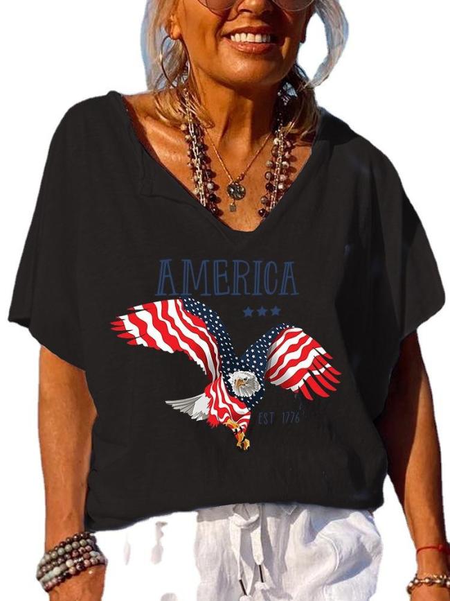 AMERICA EST.1776 letter owl flag pattern t-shirt
