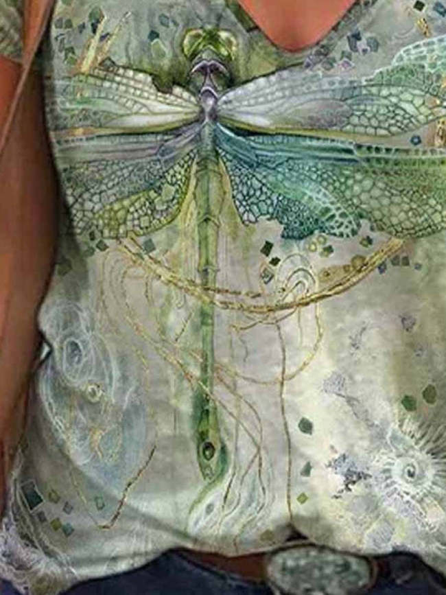 Women's Dragonfly Print V-Neck Tee