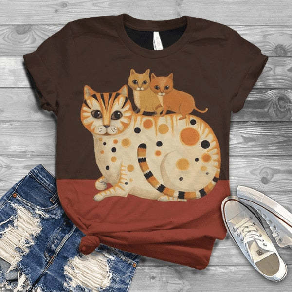 2 Kittens on Kitty Harajuku 3D T-Shirt (Women)