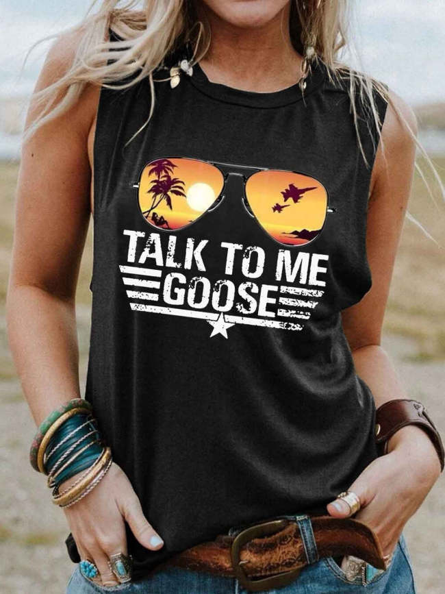 Women's Talk To Me Goose Top Gun Printed Tank Top