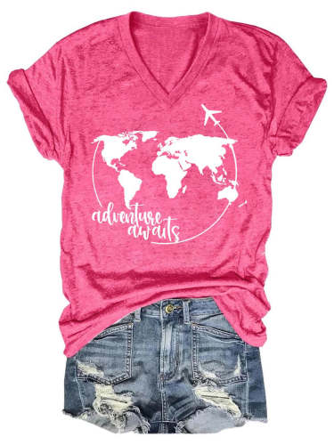 Adventure World Map Women's Casual Cotton Blends T-Shirt