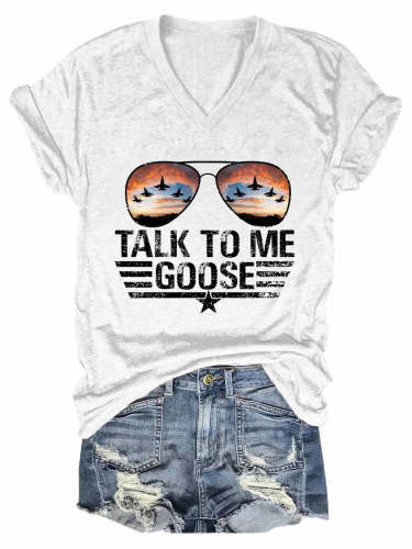 Women's Talk To Me Goose Top Gun V-Neck T-Shirt
