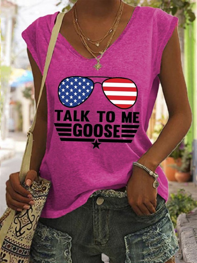 Women's Talk To Me Goose USA Flag Glasses Top Gun V-Neck Tank Top