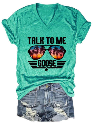 Women Talk To Me Goose Top Gun Printed V-Neck T-shirt