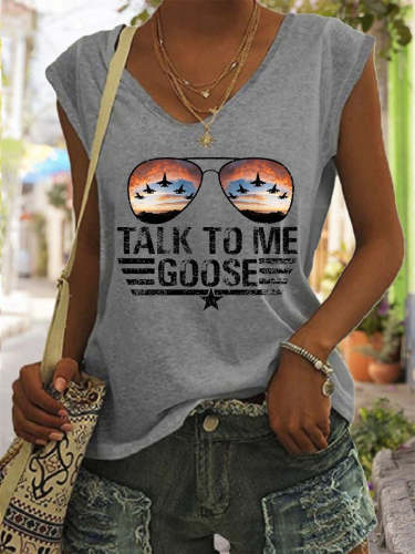 Women's Talk To Me Goose Printed V-Neck Tank Top