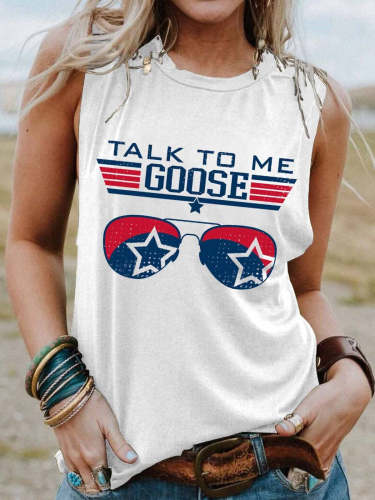 Women's Talk To Me Goose America Flag Printed Tank Top