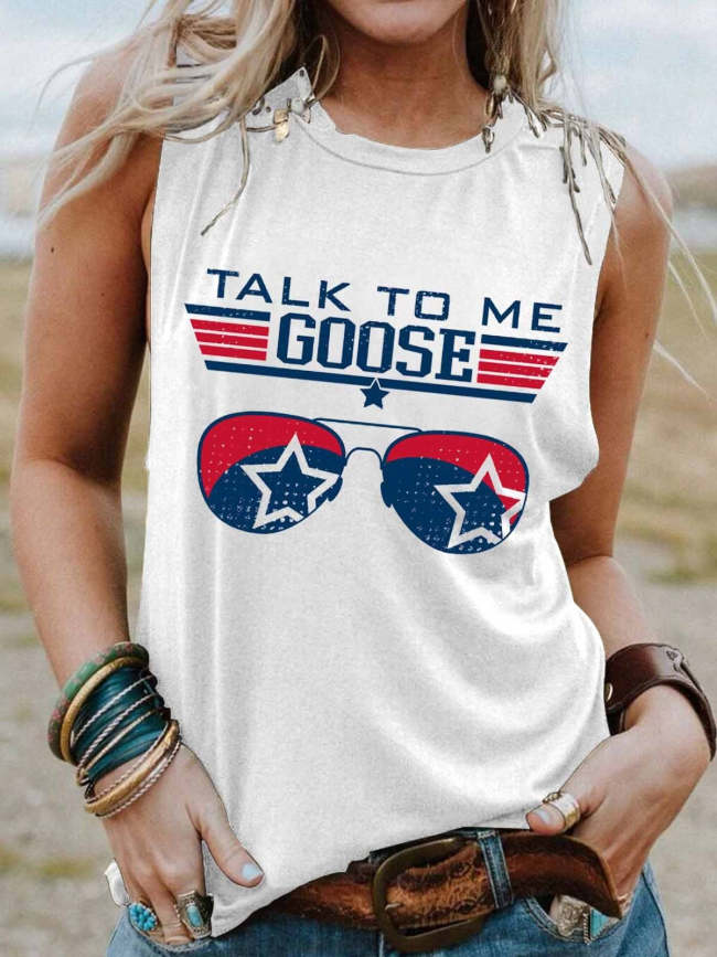 Women's Talk To Me Goose Top Gun America Flag Printed Tank Top