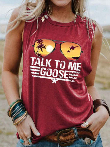 Women's Talk To Me Goose Top Gun Printed Tank Top