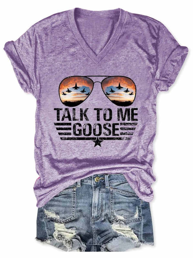Women's Talk To Me Goose Letter Print V-Neck T-Shirt