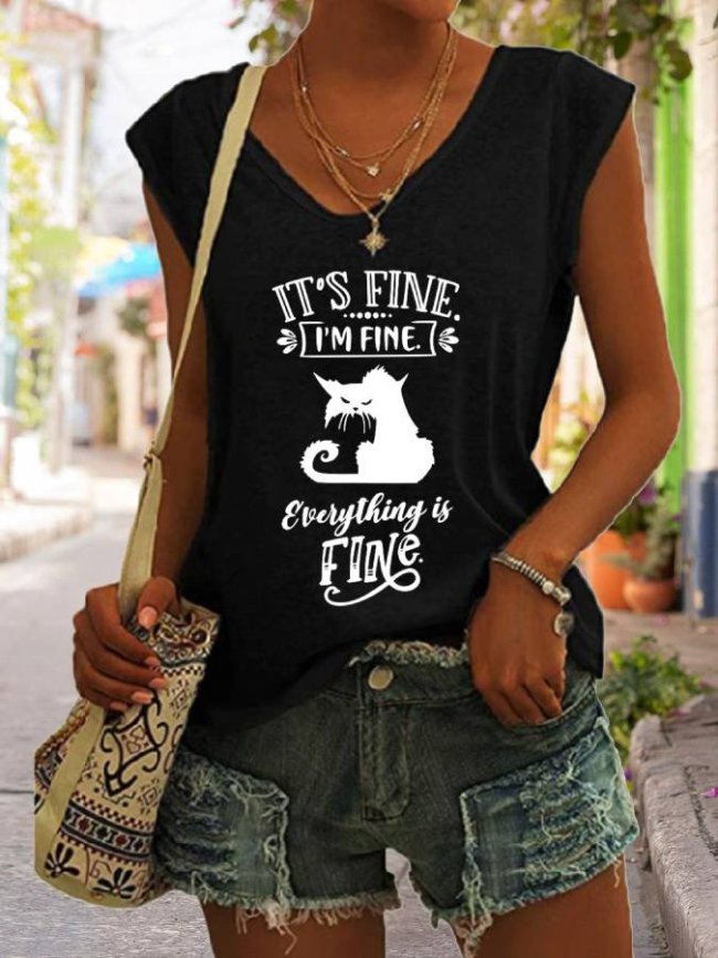 It's Funny I am Fine Letter Cotton Blends Casual Tank