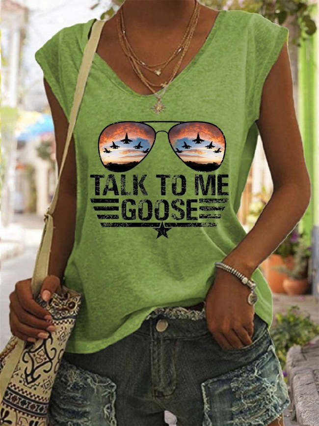 Women's Talk To Me Goose Top Gun Aviators Top Gun Printed V-Neck Tank Top