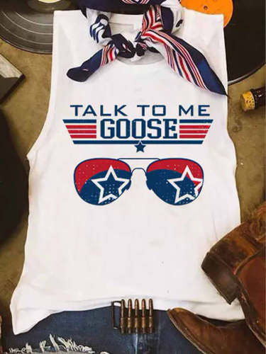 Women's Talk To Me Goose America Flag Printed Tank Top