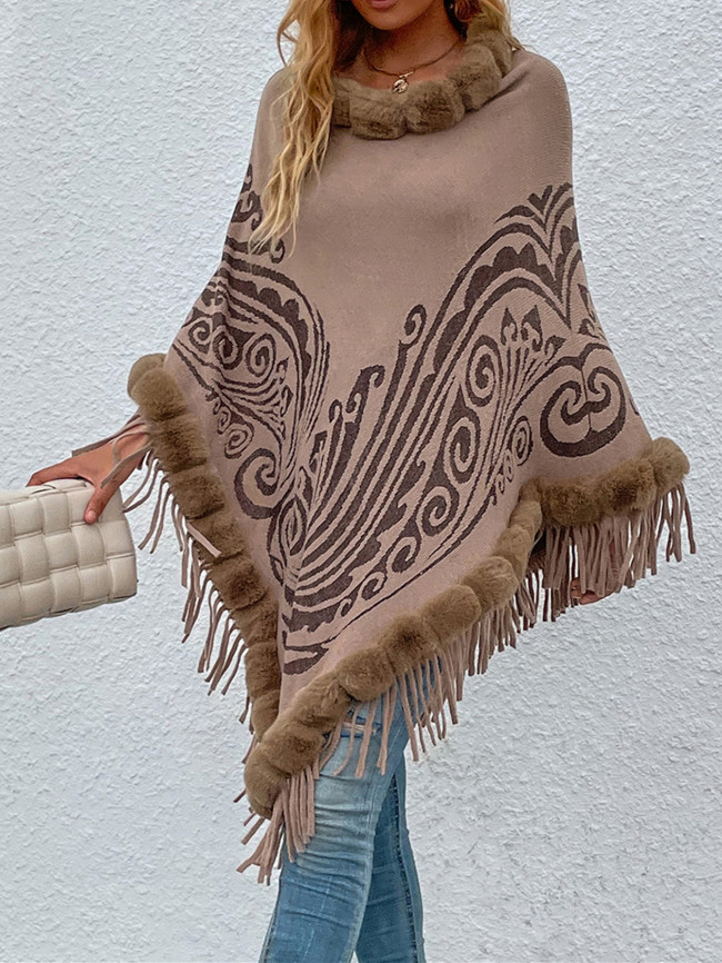 Pullover Tassel Shawl Sweater Cape Poncho Western Style Poncho