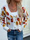Sunflower Print Cardigan Sweater Front Button Down V-Neck Sweater Coat