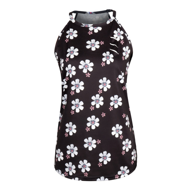 Floral Flower Print Round Neck Hole Tank Tops