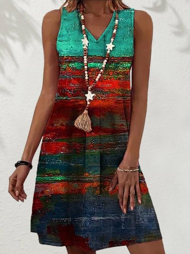 Women's Dresses Casual Printed V-Neck Sleeveless Dress