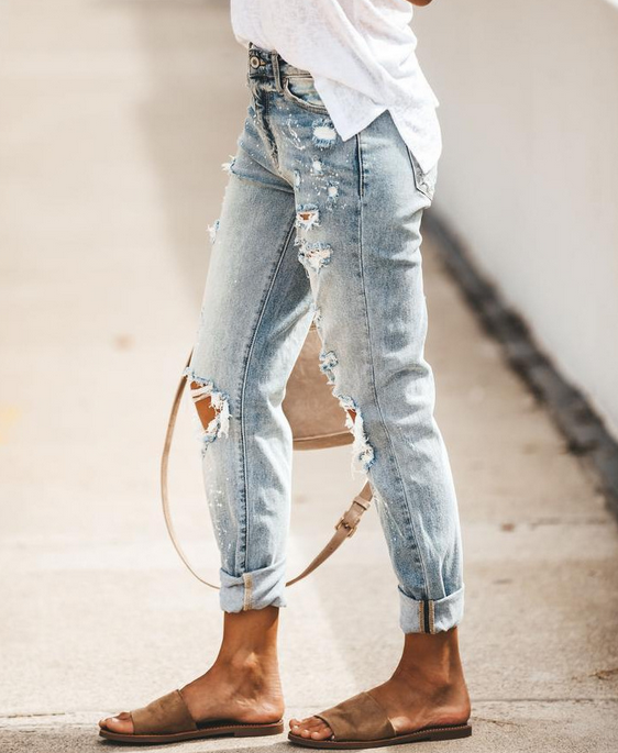 Casual Ripped Long Jeans
