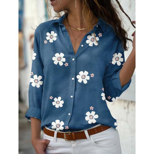 Women's Floral Button Themed Shirt Top