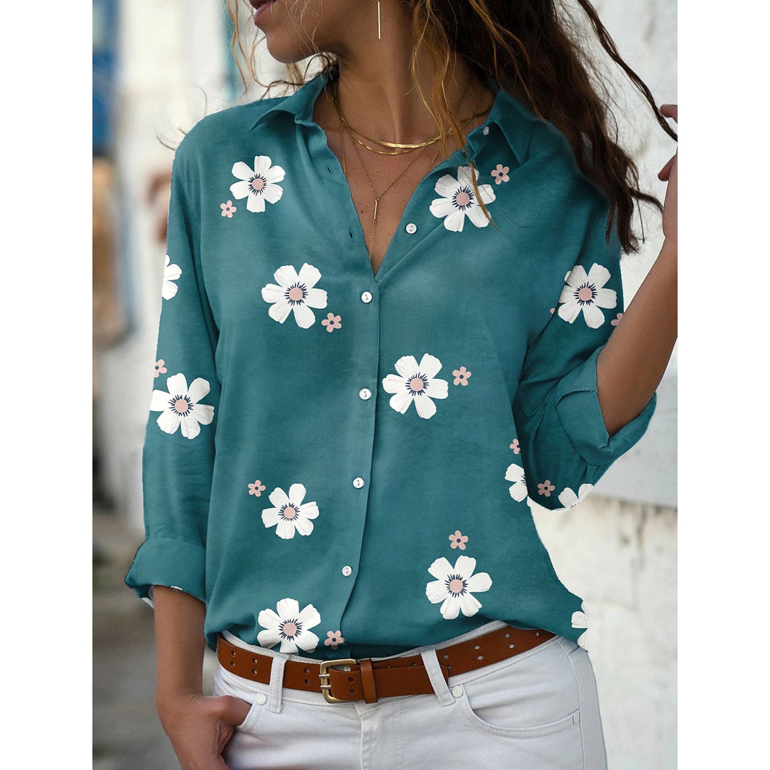 US$ 22.00 - Women's Floral Button Themed Shirt Top - www.zicopop.com