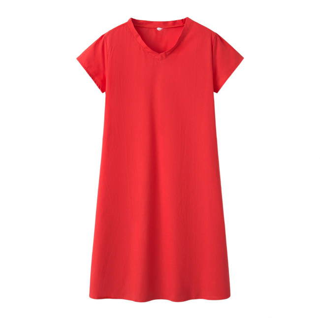 Loose V-Neck Basic Women's Mini Dress Plus Size 11 Colors