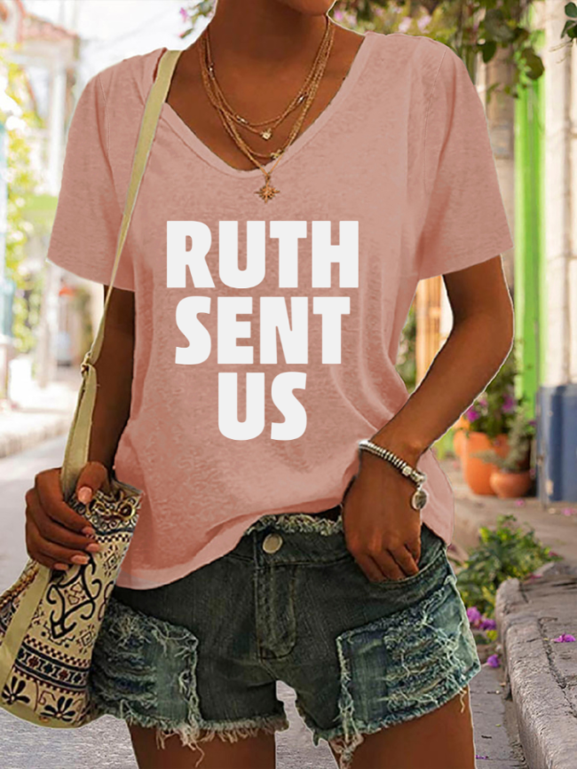 RUTH SENT US, Women Right Fight For It, V Neck Short Sleeve T Shirt