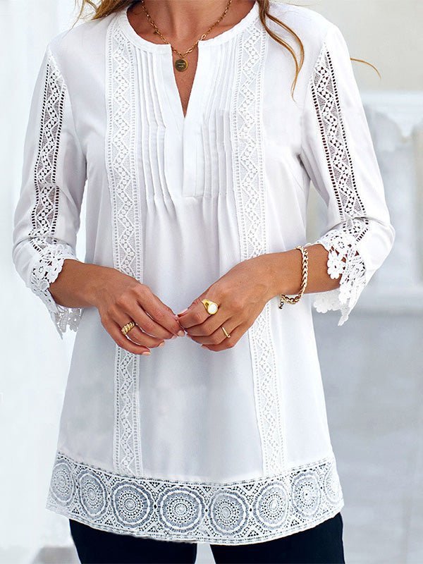 Women's Blouses Lace Crew Neck 3/4 Sleeves Blouse