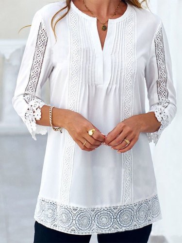 Women's Blouses Lace Crew Neck 3/4 Sleeves Blouse