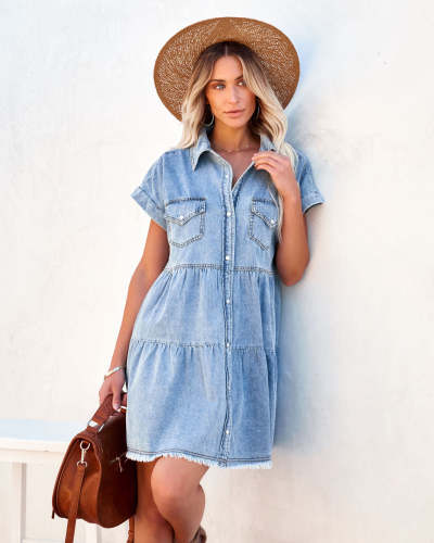 Tiered Button Down Denim Dress