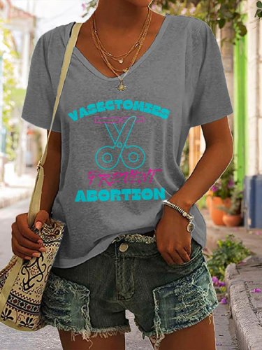 Women V Neck Vasectomy Prevent Print T-Shirt
