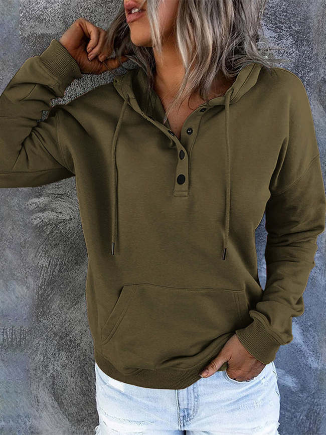 Women's Pocket Button Pullover Hoodie Sweatshirt