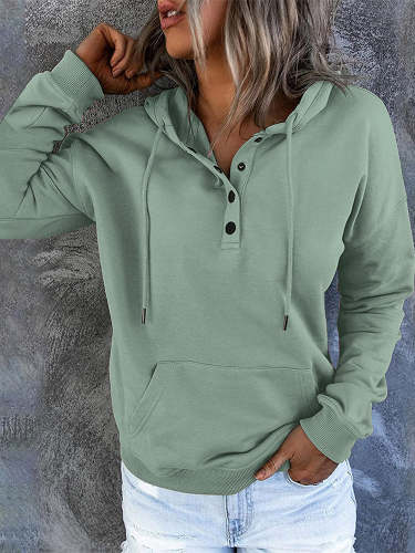 Women's Pocket Button Pullover Hoodie Sweatshirt
