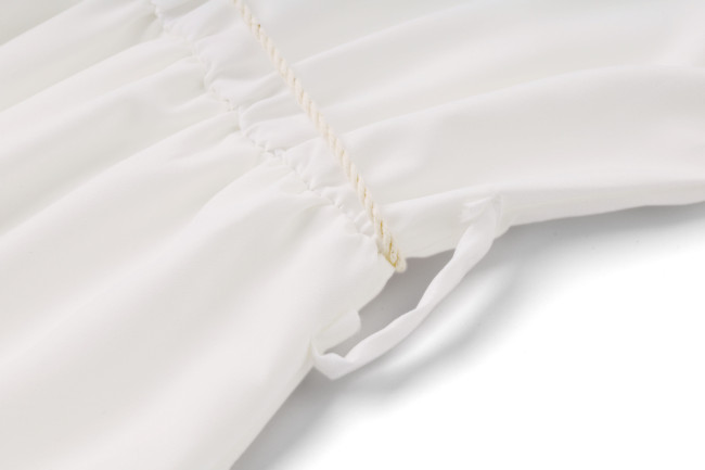 Loose Waistband Stitched Lace V-Neck Short Sleeve Swing Maxi Dress