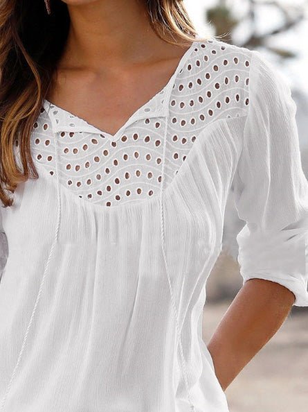 Women's Blouses Fringed V-Neck Long Sleeve Blouse