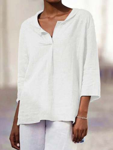 Women's Blouses Lapel Asymmetric Hem 3/4 Sleeve Blouse