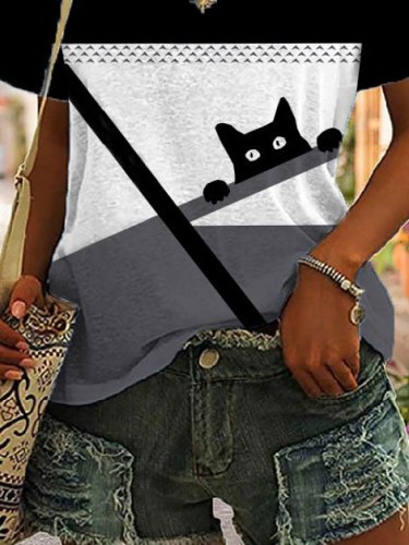 Cat Print Casual Short Sleeve T-Shirt