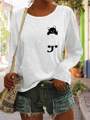 Cat Print Long Sleeve T-Shirt