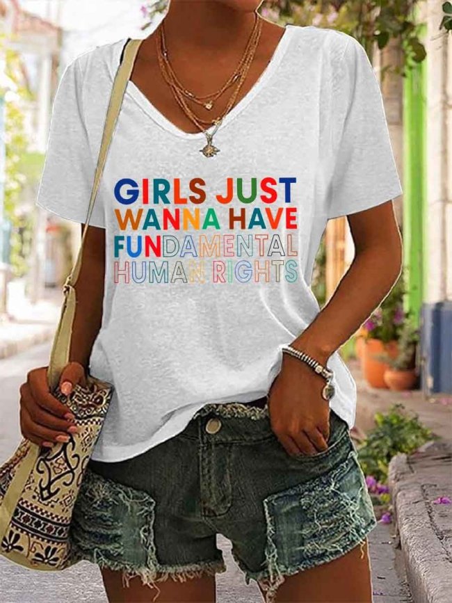 Women Girls Just Wanna Have Fundamental Rights Funny V-Neck Tee