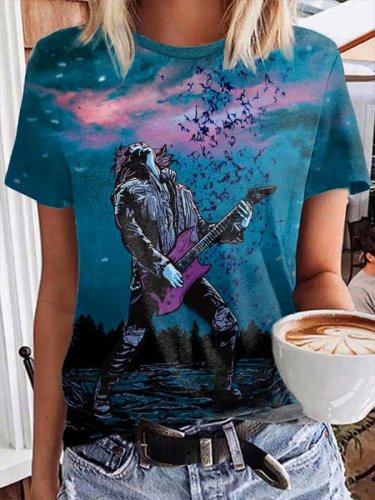 Women's Rock Electric Guitar Print Casual T-Shirt