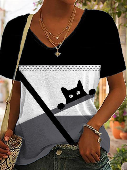 Cat Print Casual Short Sleeve T-Shirt