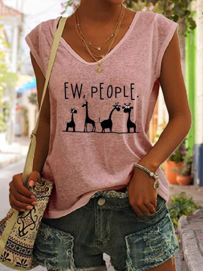 Ew People Giraffe Print Women Slogan T-Shirt