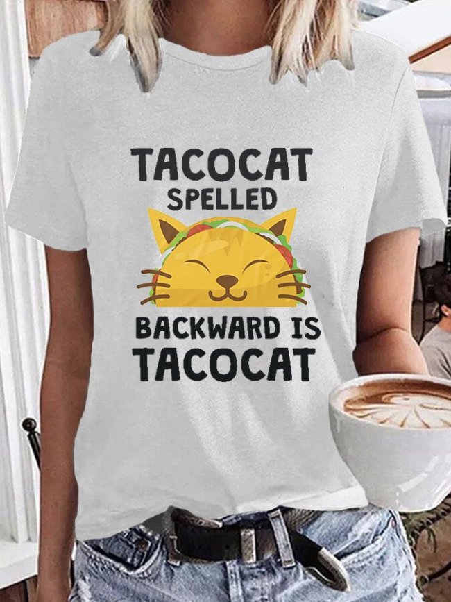 Casual Cat Print Short Sleeve T-Shirt